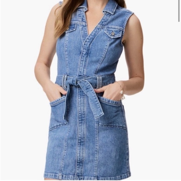 PAIGE Dresses & Skirts - PAIGE Blue Denim Kelsee Tie Belt Sleeveless Mini Shirtdress Size 14
